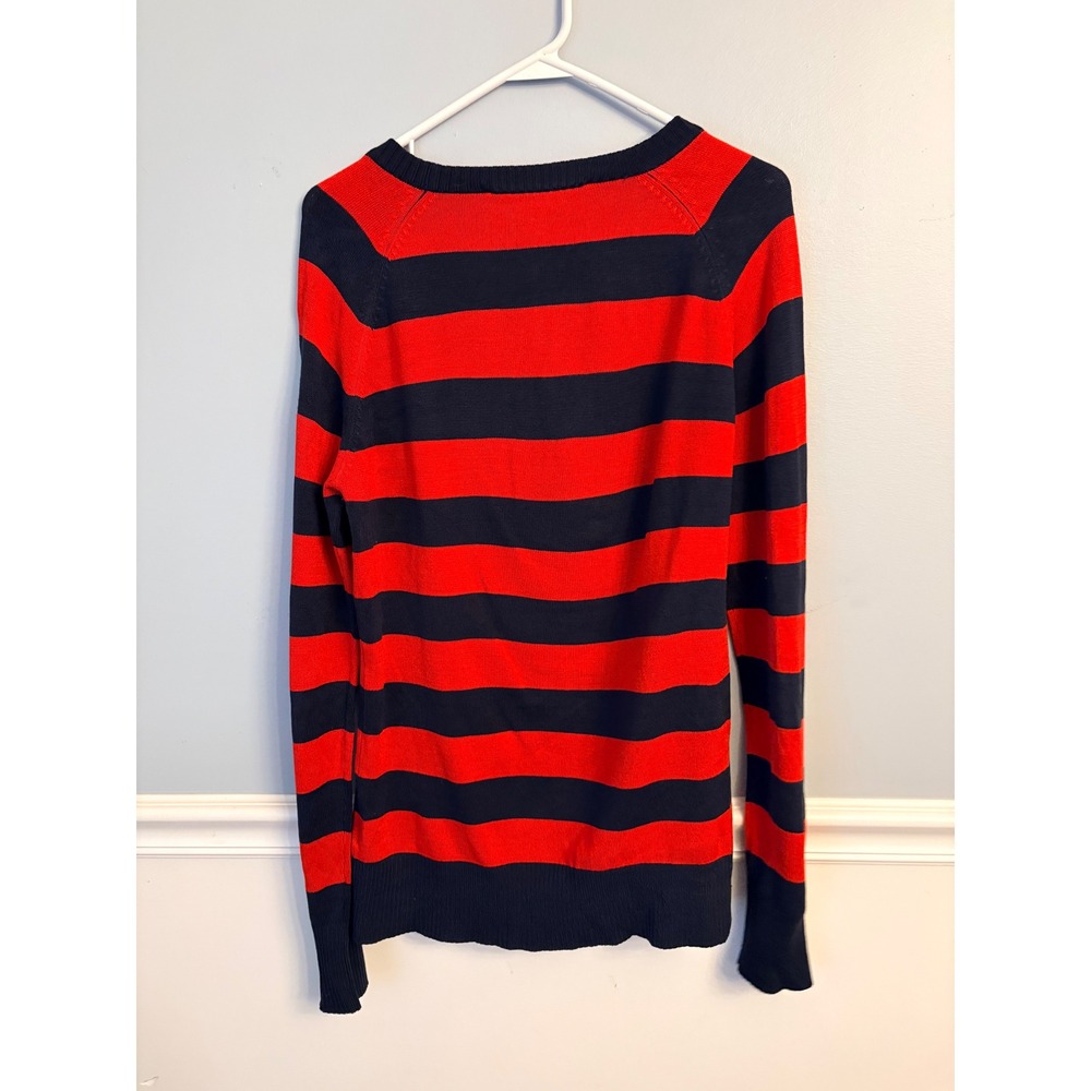 French Connection Red Navy Striped Fisherman Nautical Long Sleeve Sweater L - Picture 2 of 11